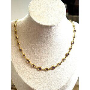 Gold-Tone Necklace With Purple Gemstones